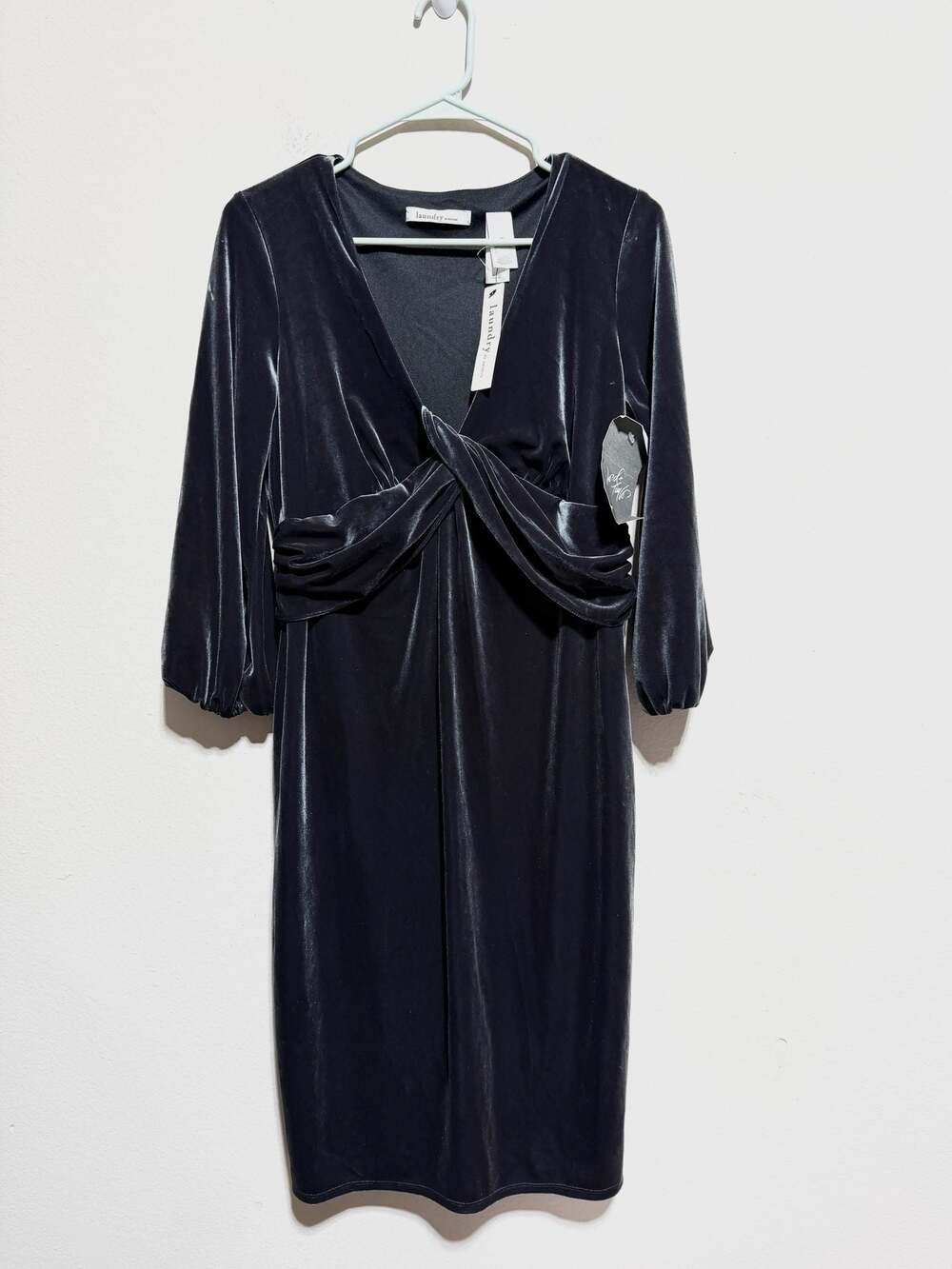 Laundry By Design Gunmetal Velour Twist-Front Midi Dress